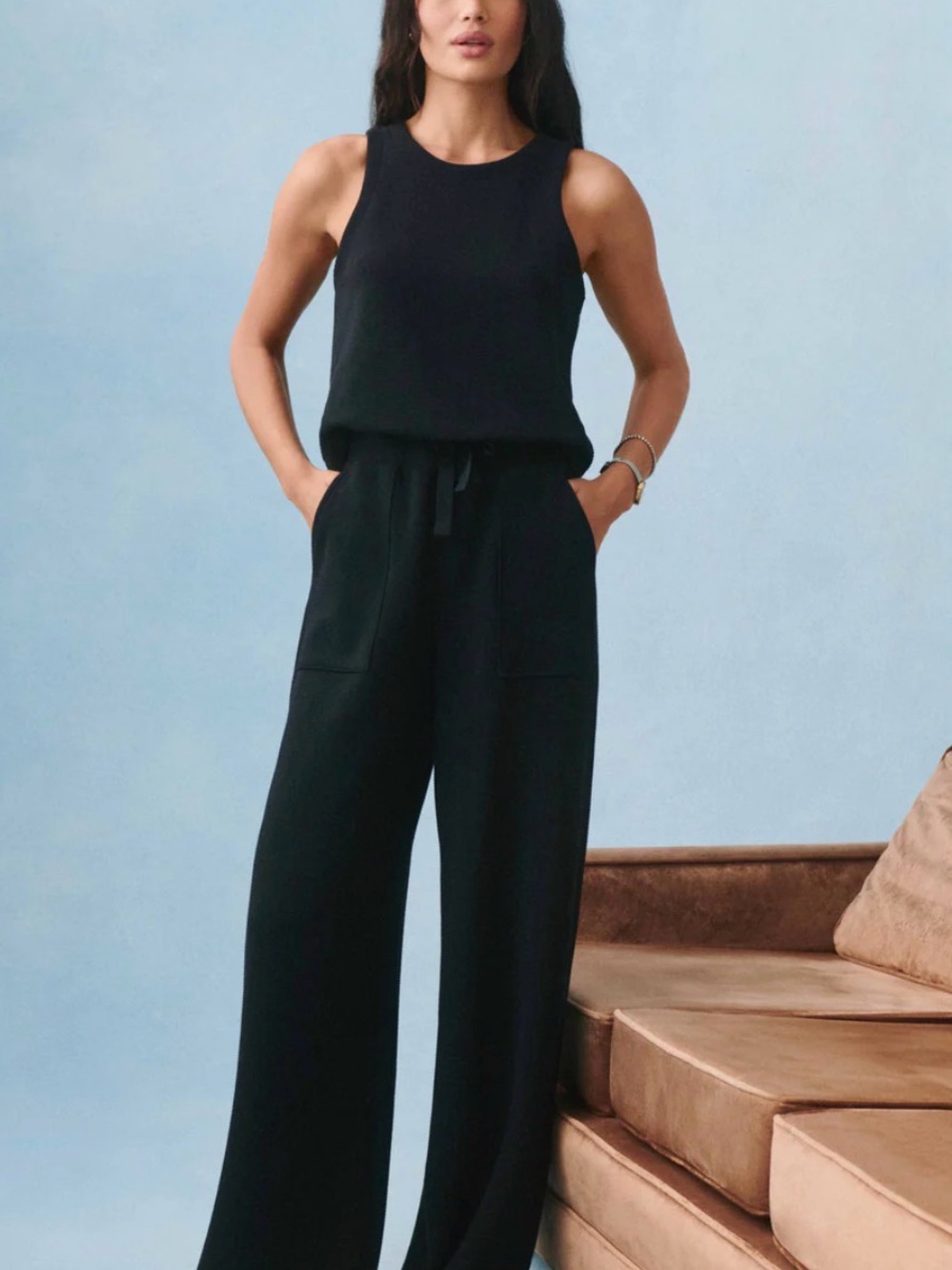 SPANX Black Wide-Leg Knit Jumpsuit